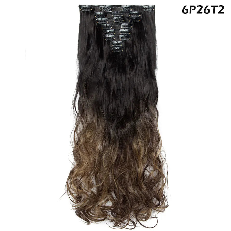 S-noilite Synthetic 8Pcs/SET 24inch Clip In One Piece Hair Extension Long Straight Wavy 53Color Black Blonde Clip Hairpiece