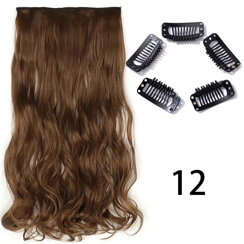 Synthetic Long Straight Clip In One Piece Hair Extension 5 Clips False Blonde Hair Brown Black Heat Resistant Fake Hair