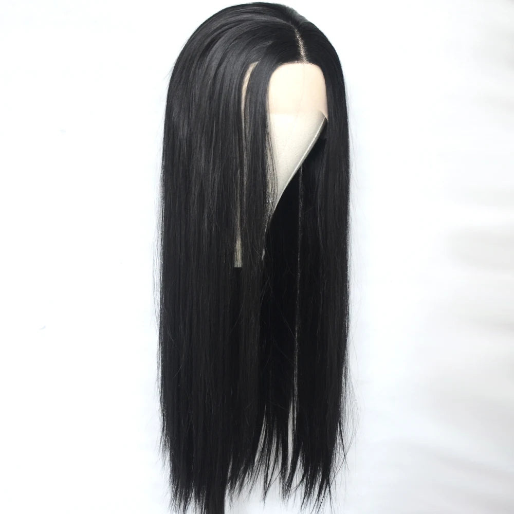 Voguequeen Dark Blue Synthetic T Lace Front Wig Yellow Green Color Wigs Heat Resistant Fiber Daily Wearing For Women