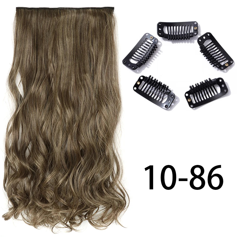 Synthetic Long Straight Clip In One Piece Hair Extension 5 Clips False Blonde Hair Brown Black Heat Resistant Fake Hair