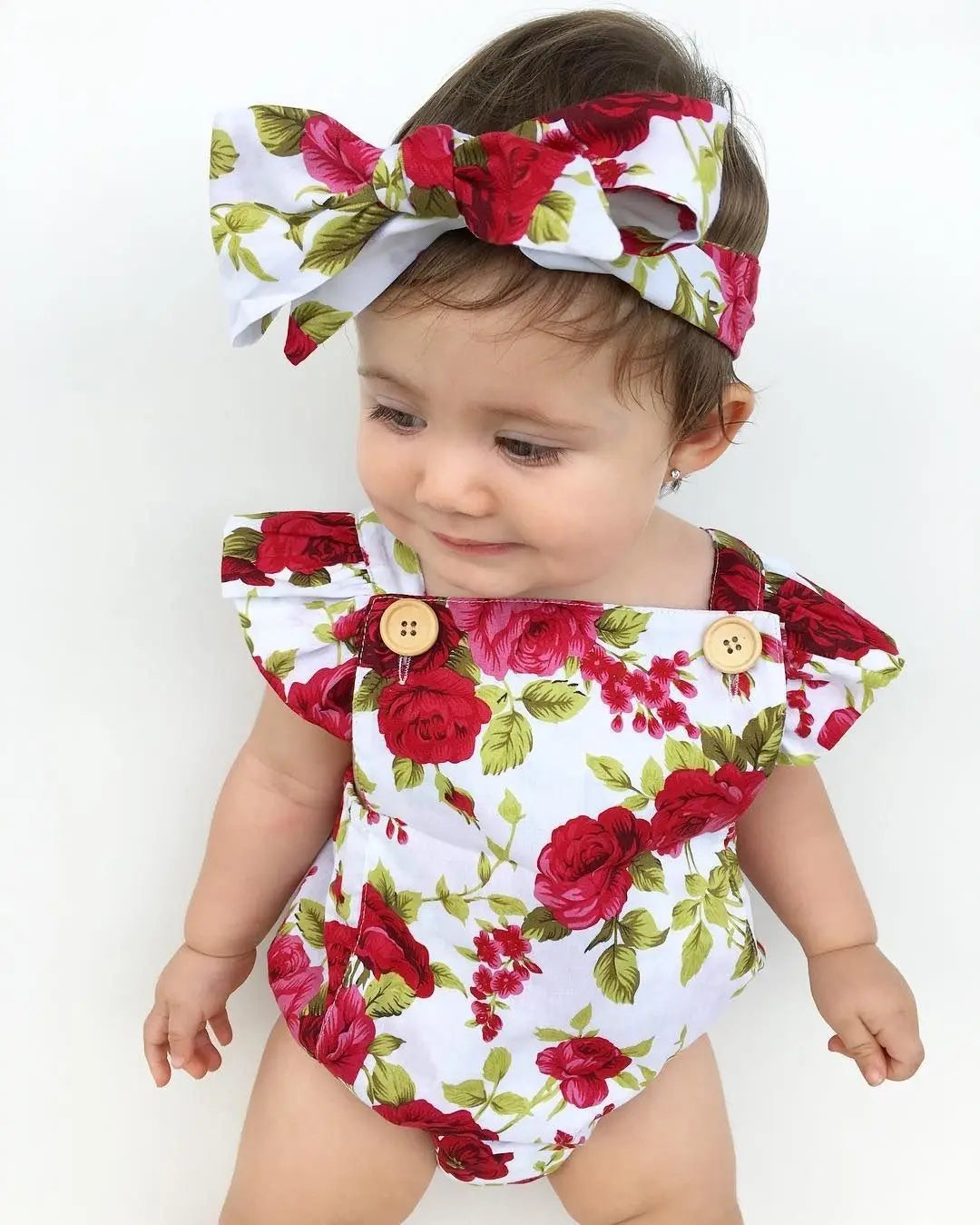 Cute Floral Romper 2pcs Baby Girls Clothes Jumpsuit Romper+Headband 0-24M Age Ifant Toddler Newborn Outfits Set Hot Sale