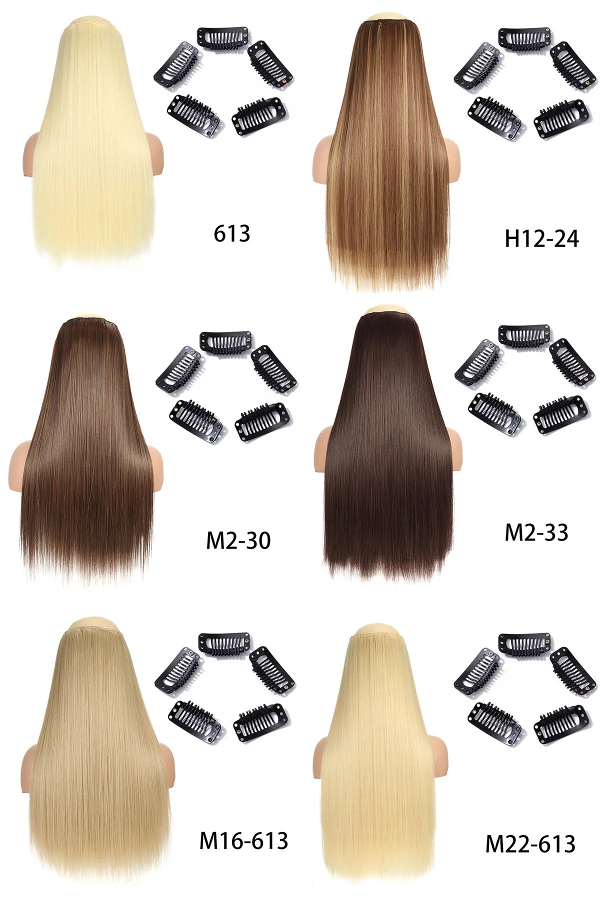 Synthetic Long Straight Clip In One Piece Hair Extension 5 Clips False Blonde Hair Brown Black Heat Resistant Fake Hair