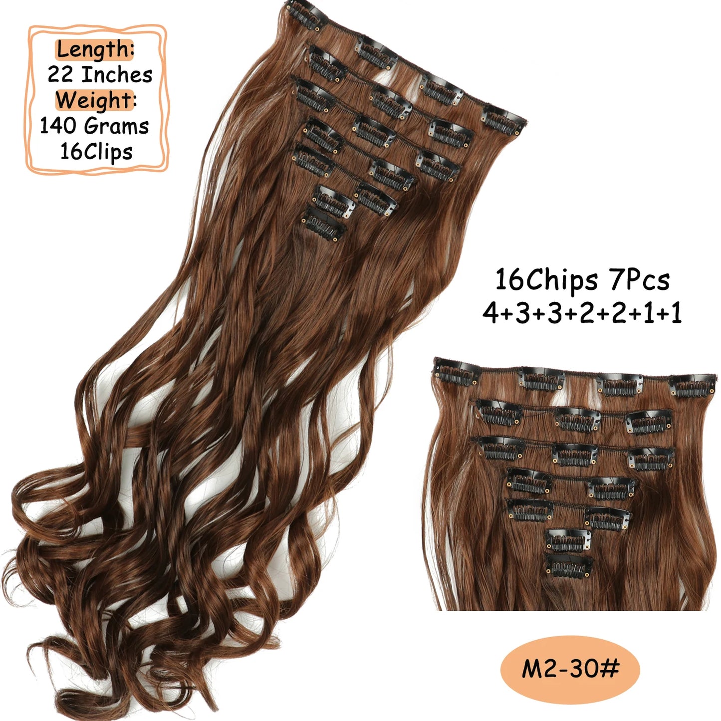 NICESY 16Clips Synthetic 24Inch Long Curly Hair Hairpiece Heat Resistant Hair Extension Clips In Ombre Black Brown Blond Women