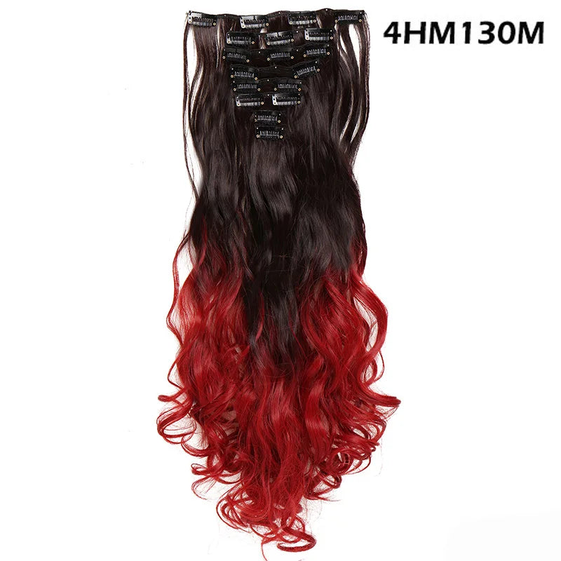 S-noilite Synthetic 8Pcs/SET 24inch Clip In One Piece Hair Extension Long Straight Wavy 53Color Black Blonde Clip Hairpiece