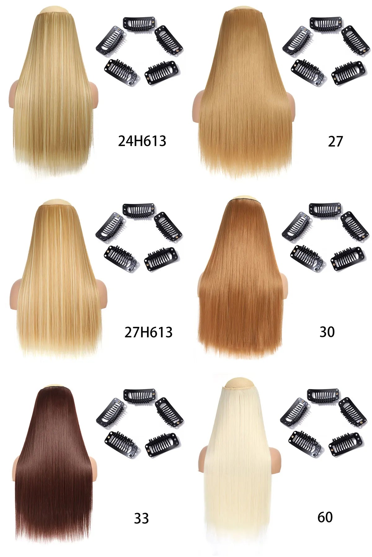 Synthetic Long Straight Clip In One Piece Hair Extension 5 Clips False Blonde Hair Brown Black Heat Resistant Fake Hair