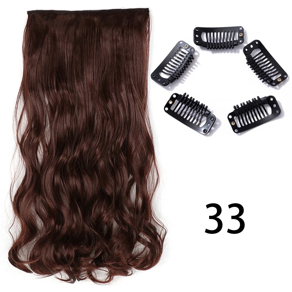 Synthetic Long Straight Clip In One Piece Hair Extension 5 Clips False Blonde Hair Brown Black Heat Resistant Fake Hair