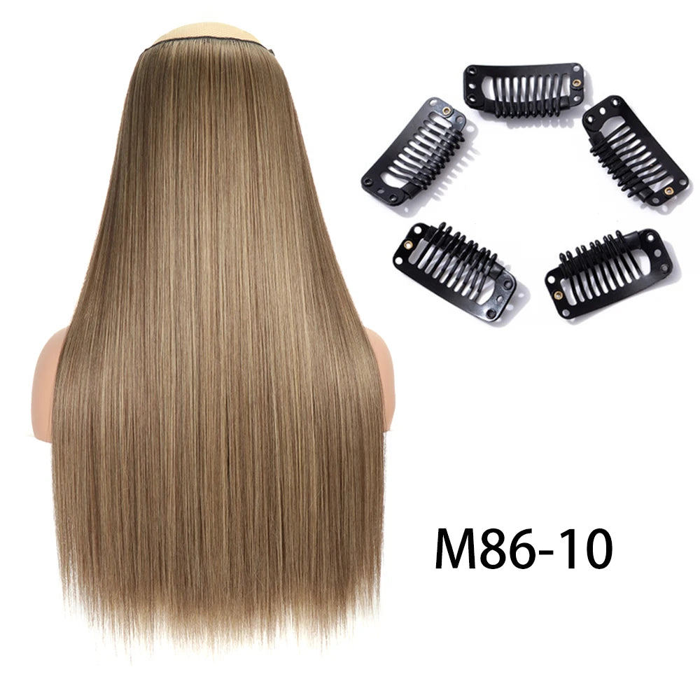 Synthetic Long Straight Clip In One Piece Hair Extension 5 Clips False Blonde Hair Brown Black Heat Resistant Fake Hair