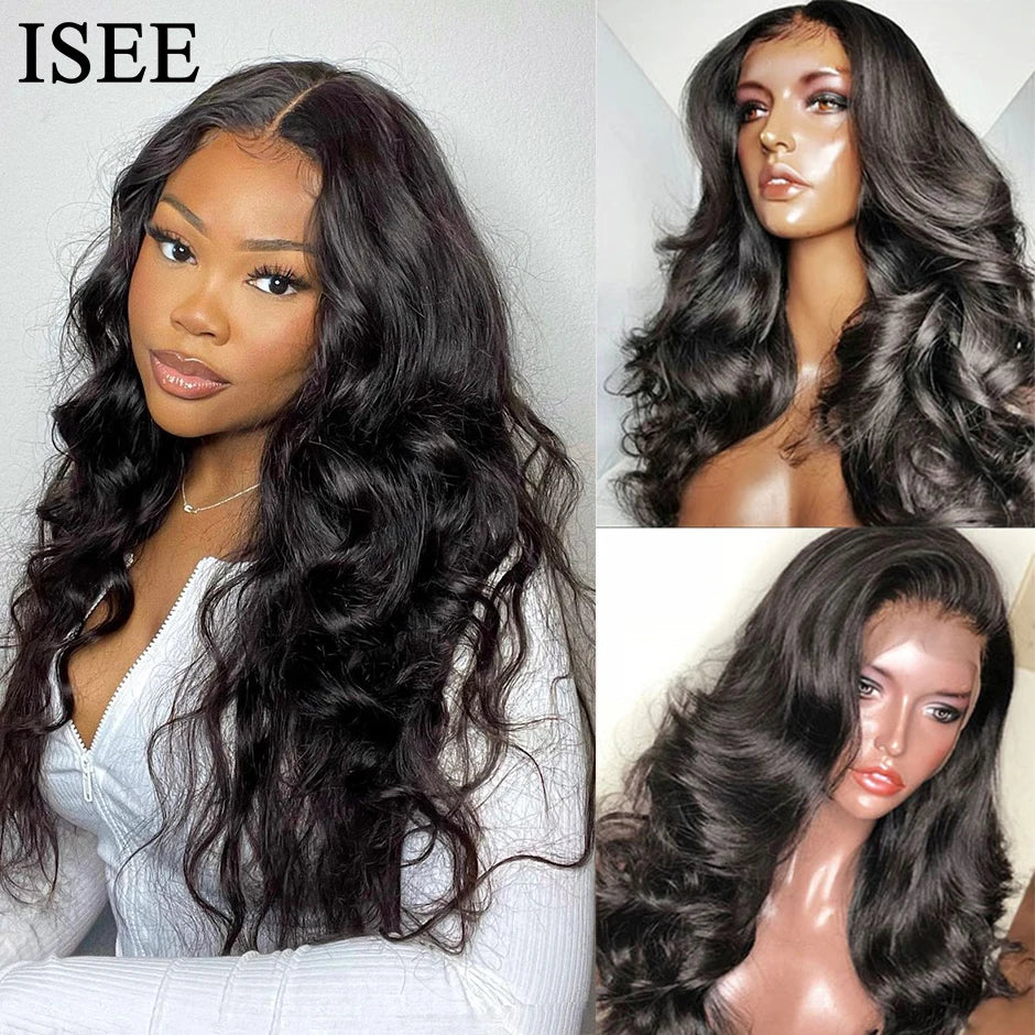 ISEE HAIR Peruvian Body Wave 13x4 Lace Frontal For Women  Cheap Human Hair Pre Bleached Knots Wig Full Lace Human Hair Wig