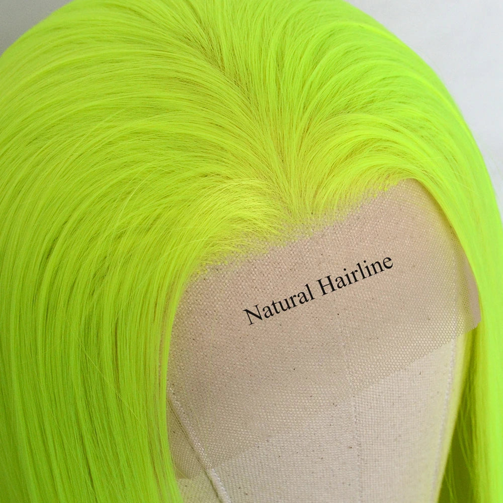 Voguequeen Dark Blue Synthetic T Lace Front Wig Yellow Green Color Wigs Heat Resistant Fiber Daily Wearing For Women