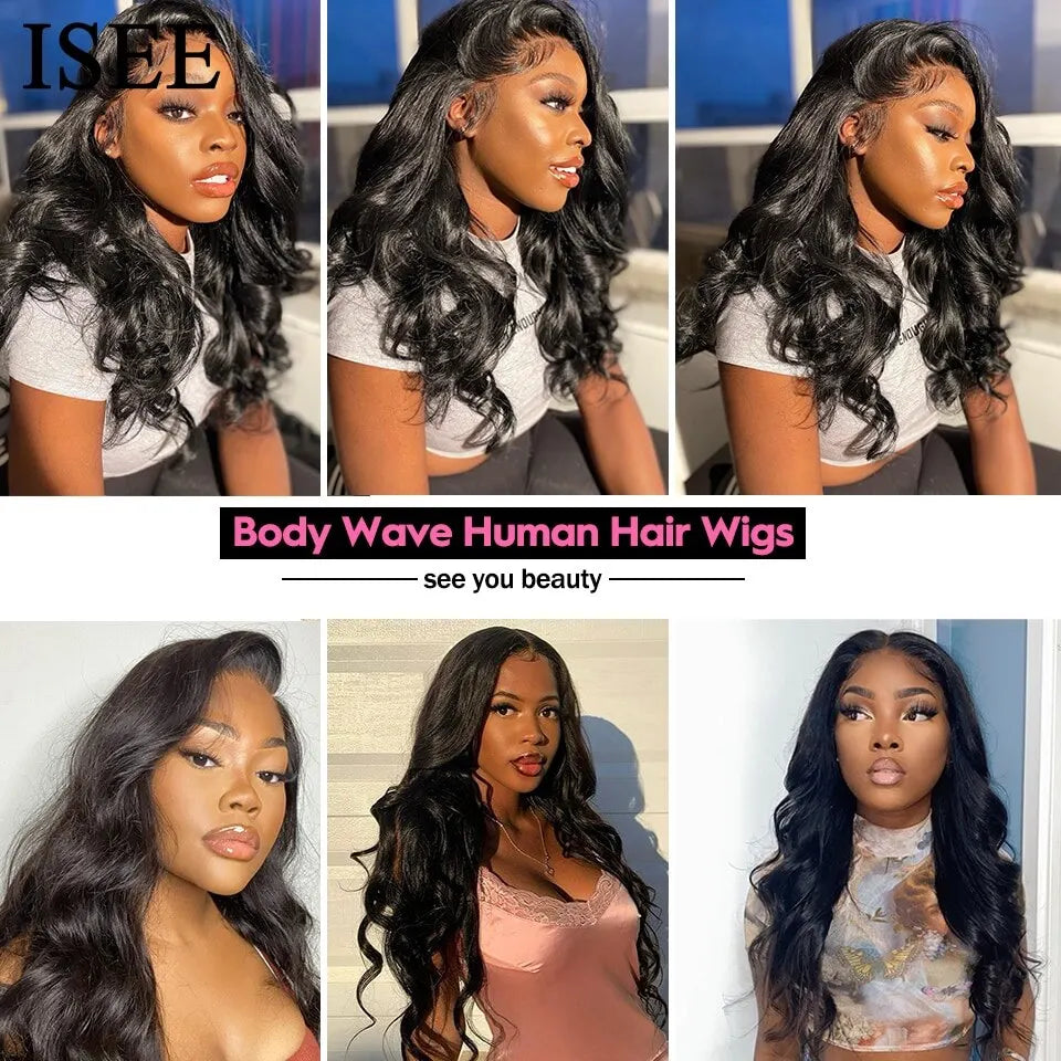 ISEE HAIR Peruvian Body Wave 13x4 Lace Frontal For Women  Cheap Human Hair Pre Bleached Knots Wig Full Lace Human Hair Wig