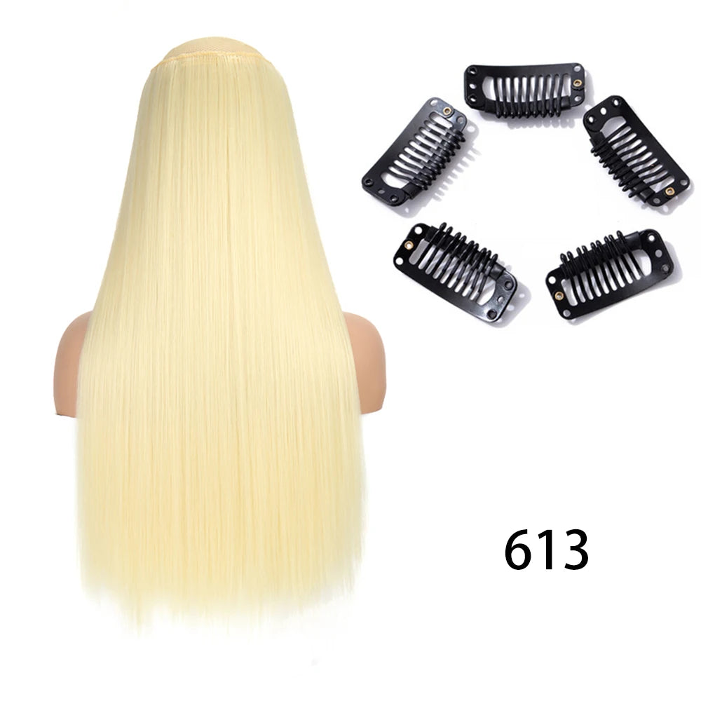 Synthetic Long Straight Clip In One Piece Hair Extension 5 Clips False Blonde Hair Brown Black Heat Resistant Fake Hair