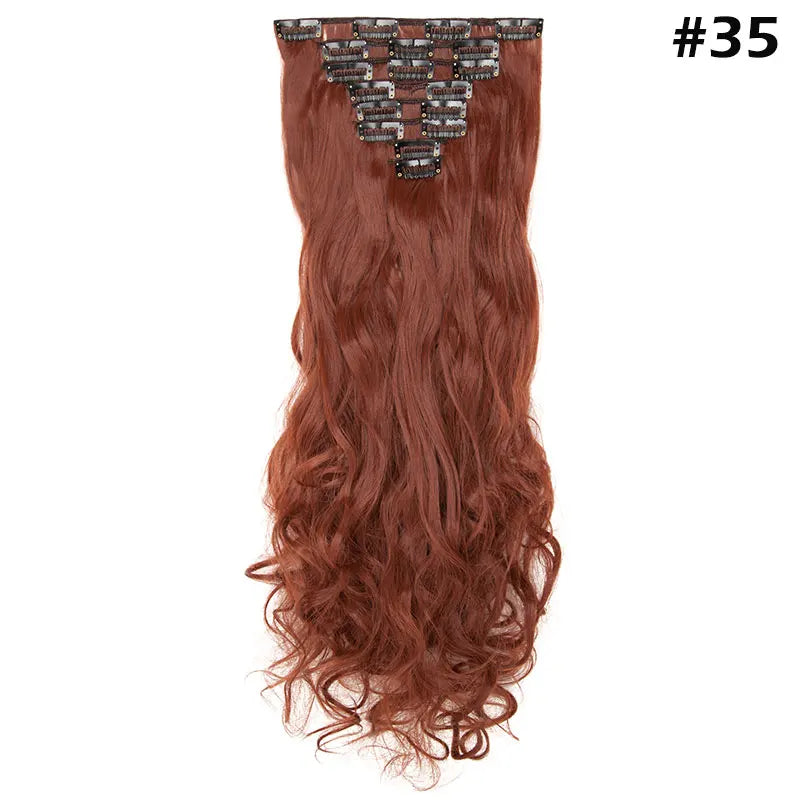 S-noilite Synthetic 8Pcs/SET 24inch Clip In One Piece Hair Extension Long Straight Wavy 53Color Black Blonde Clip Hairpiece