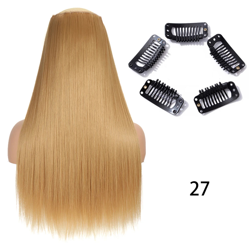 Synthetic Long Straight Clip In One Piece Hair Extension 5 Clips False Blonde Hair Brown Black Heat Resistant Fake Hair