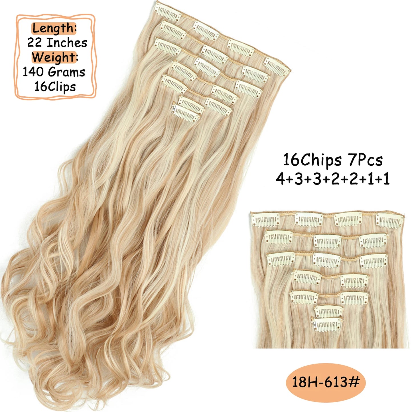 NICESY 16Clips Synthetic 24Inch Long Curly Hair Hairpiece Heat Resistant Hair Extension Clips In Ombre Black Brown Blond Women