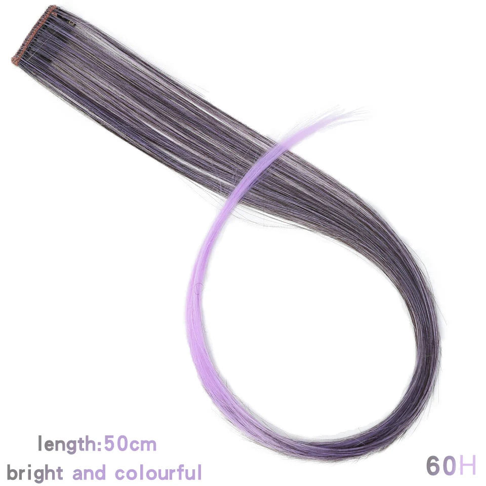 BUQI Straight Fake Colored Hair Extensions Clip Rainbow Hair Streak Synthetic Pink Orange White Purple Hair Strands on Clips