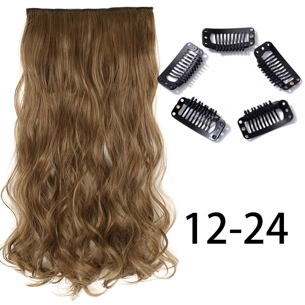 Synthetic Long Straight Clip In One Piece Hair Extension 5 Clips False Blonde Hair Brown Black Heat Resistant Fake Hair