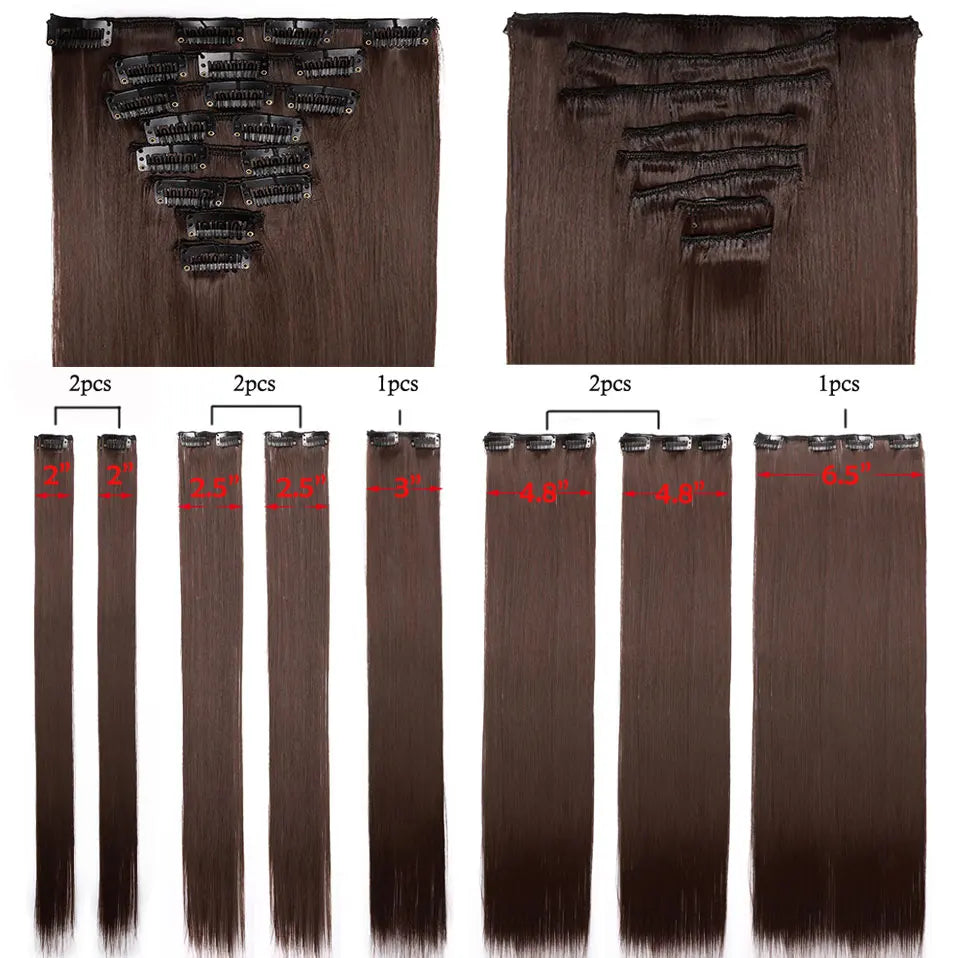 S-noilite Synthetic 8Pcs/SET 24inch Clip In One Piece Hair Extension Long Straight Wavy 53Color Black Blonde Clip Hairpiece