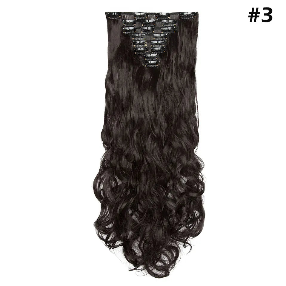 S-noilite Synthetic 8Pcs/SET 24inch Clip In One Piece Hair Extension Long Straight Wavy 53Color Black Blonde Clip Hairpiece