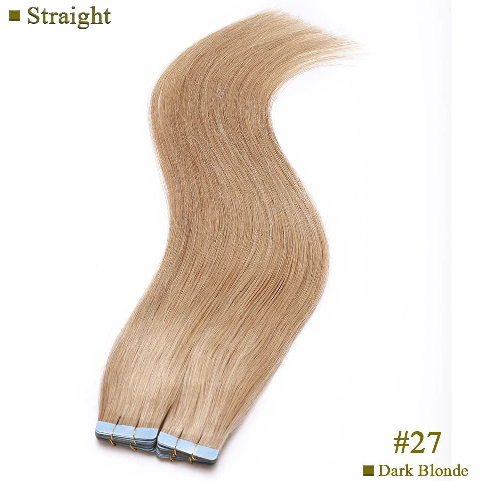 S-noilite 2g/pc Wavy/Straight Tape In Hair Extensions Glue In Real Hair Extensions Invisible Double Side 14inch Short Human Hair