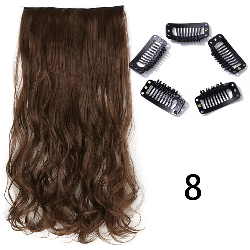 Synthetic Long Straight Clip In One Piece Hair Extension 5 Clips False Blonde Hair Brown Black Heat Resistant Fake Hair