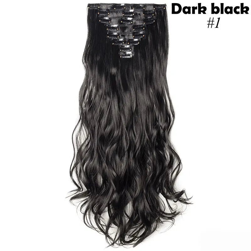 S-noilite Synthetic 8Pcs/SET 24inch Clip In One Piece Hair Extension Long Straight Wavy 53Color Black Blonde Clip Hairpiece