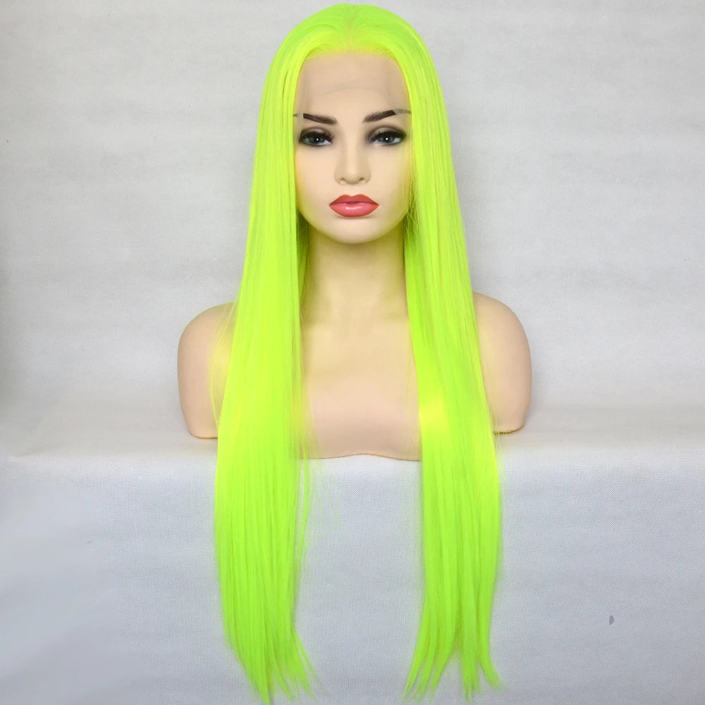 Voguequeen Dark Blue Synthetic T Lace Front Wig Yellow Green Color Wigs Heat Resistant Fiber Daily Wearing For Women