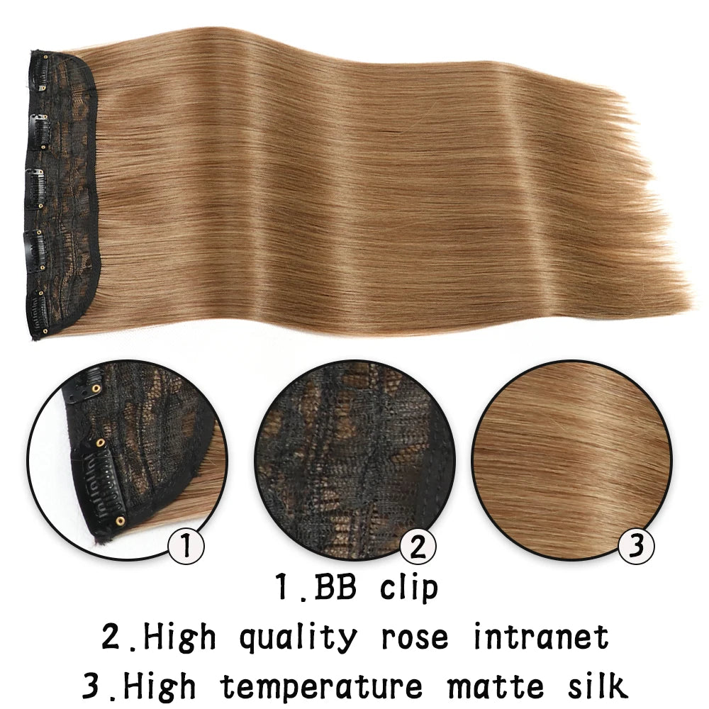 Synthetic Long Straight Clip In One Piece Hair Extension 5 Clips False Blonde Hair Brown Black Heat Resistant Fake Hair