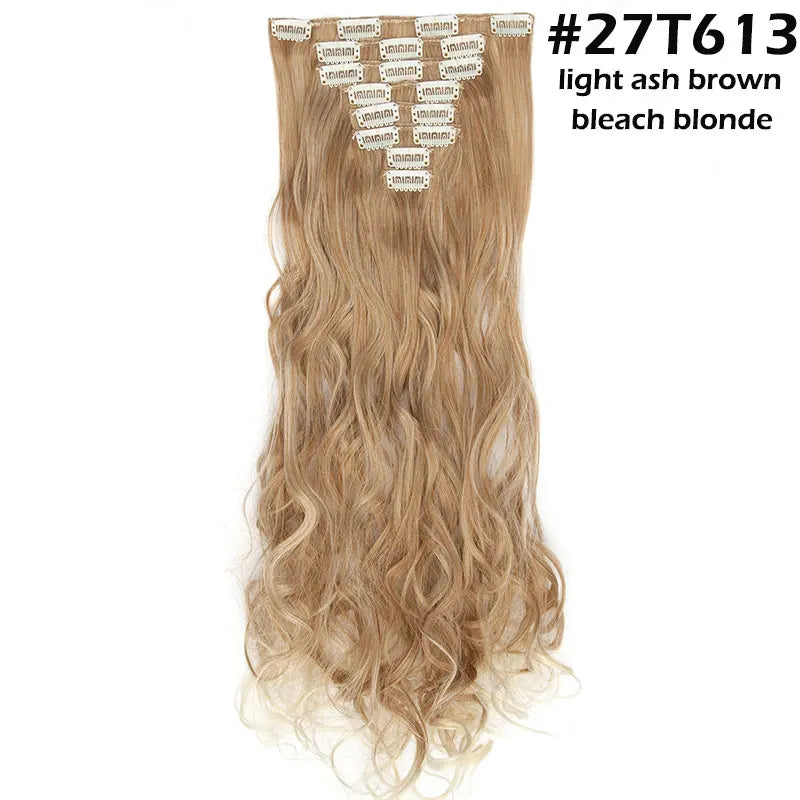 S-noilite Synthetic 8Pcs/SET 24inch Clip In One Piece Hair Extension Long Straight Wavy 53Color Black Blonde Clip Hairpiece