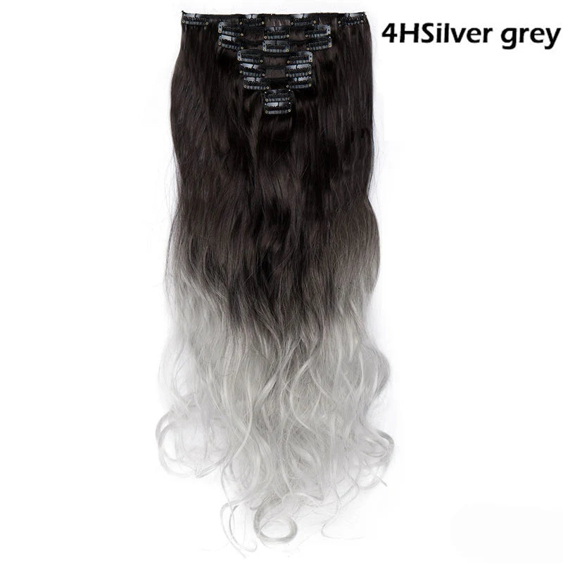 S-noilite Synthetic 8Pcs/SET 24inch Clip In One Piece Hair Extension Long Straight Wavy 53Color Black Blonde Clip Hairpiece