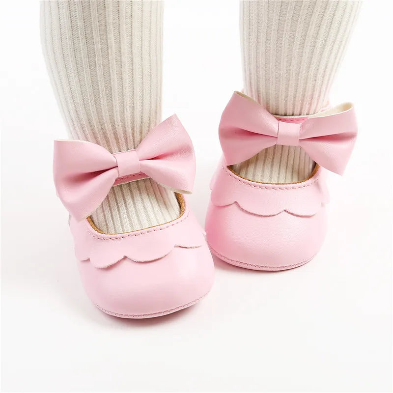 0-18M Newborn Infant Baby Girls Princess Crib Shoes Bow Knot Solid Color First Walker Soft Sole Shoes