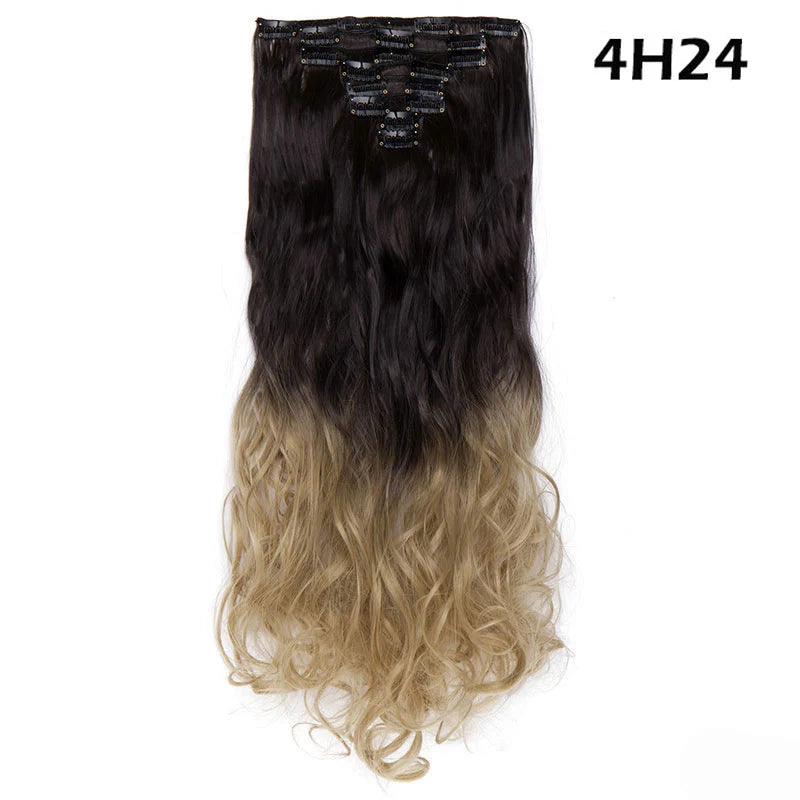 S-noilite Synthetic 8Pcs/SET 24inch Clip In One Piece Hair Extension Long Straight Wavy 53Color Black Blonde Clip Hairpiece