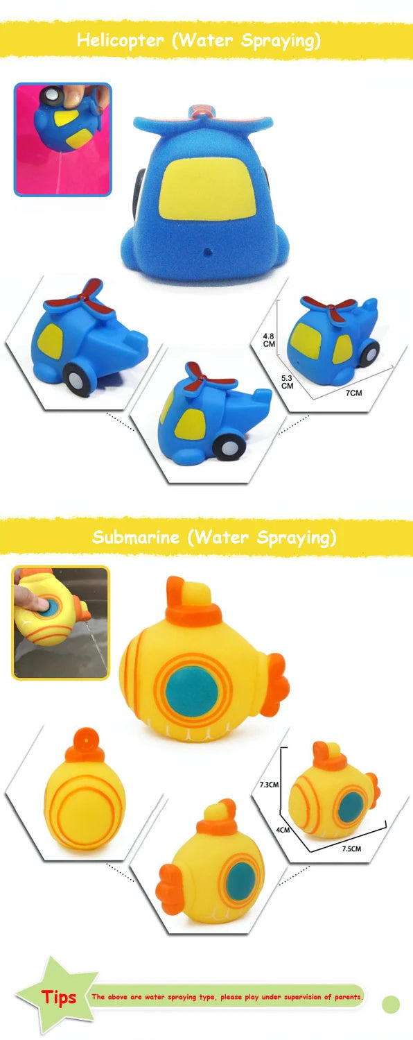 Baby Bath Toy Swimming Water Toys Cartoon Soft Rubber Car Boat Plane Float Squeeze Sound Water Spray Kids Water Play Toys Gifts