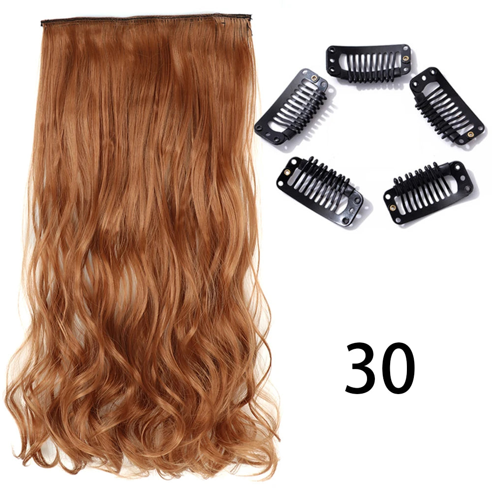 Synthetic Long Straight Clip In One Piece Hair Extension 5 Clips False Blonde Hair Brown Black Heat Resistant Fake Hair