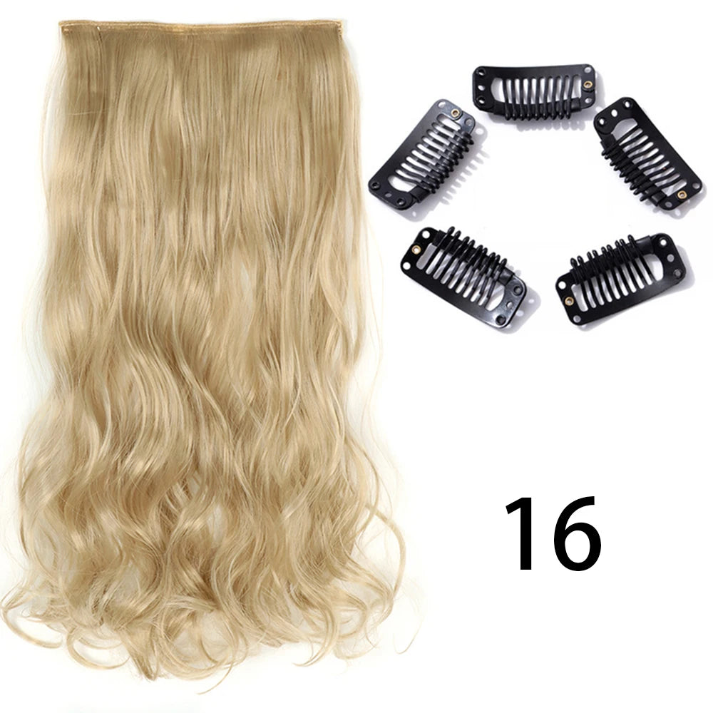 Synthetic Long Straight Clip In One Piece Hair Extension 5 Clips False Blonde Hair Brown Black Heat Resistant Fake Hair