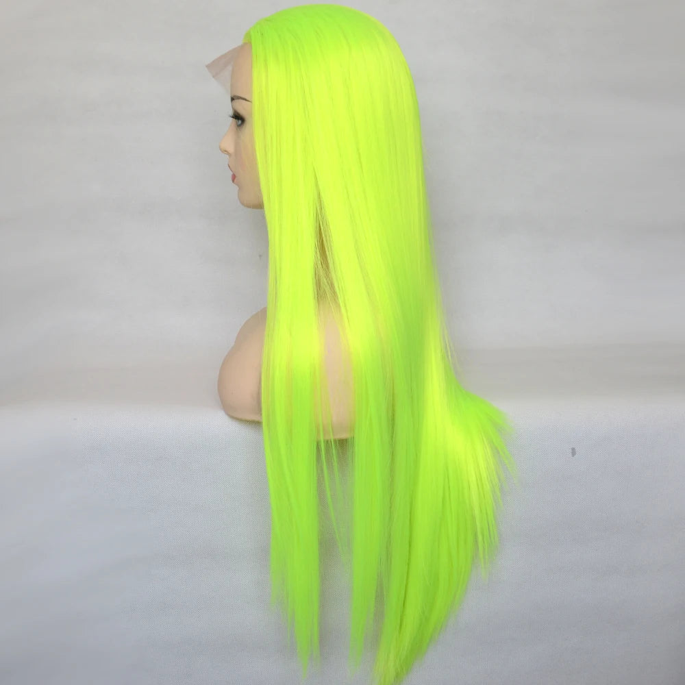 Voguequeen Dark Blue Synthetic T Lace Front Wig Yellow Green Color Wigs Heat Resistant Fiber Daily Wearing For Women