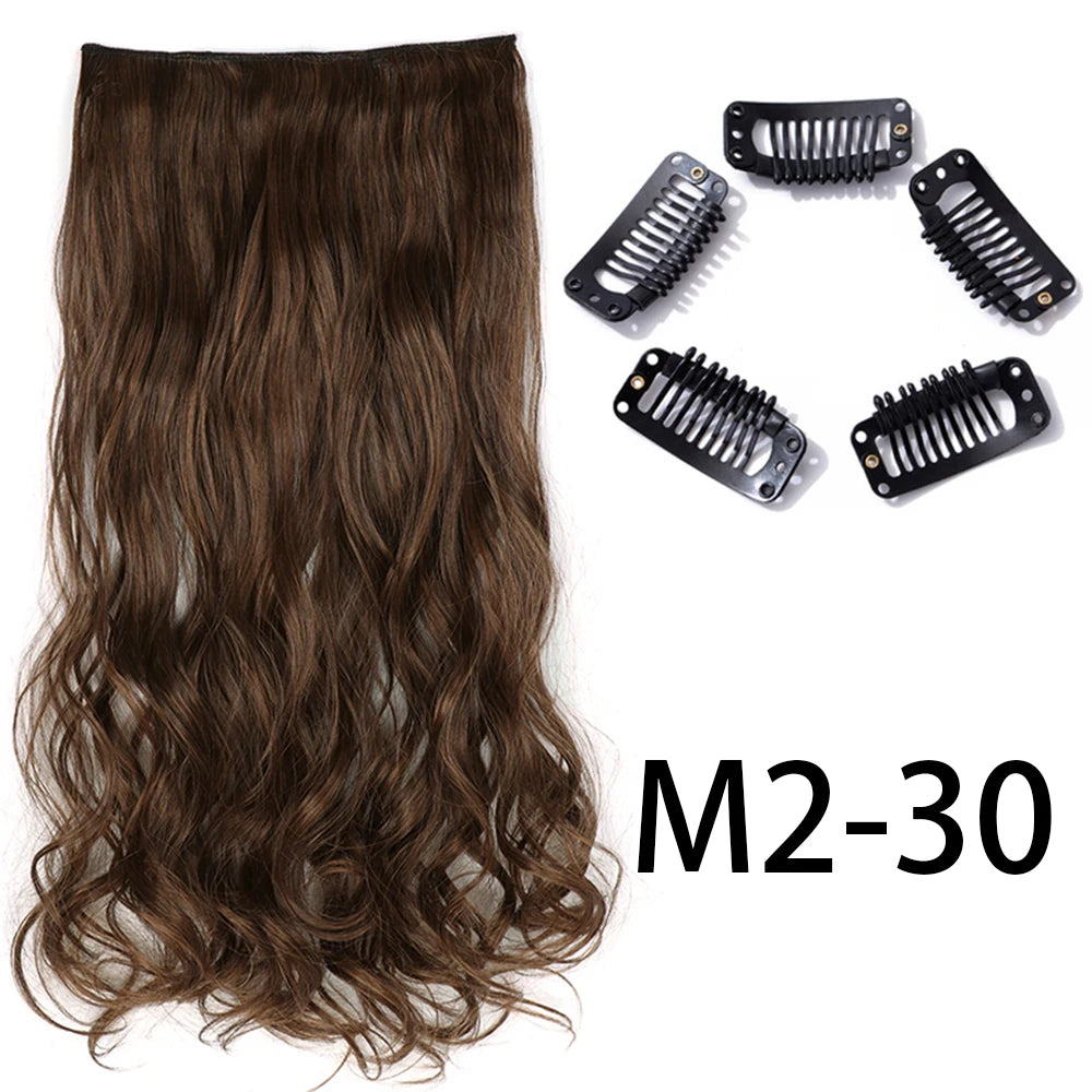 Synthetic Long Straight Clip In One Piece Hair Extension 5 Clips False Blonde Hair Brown Black Heat Resistant Fake Hair