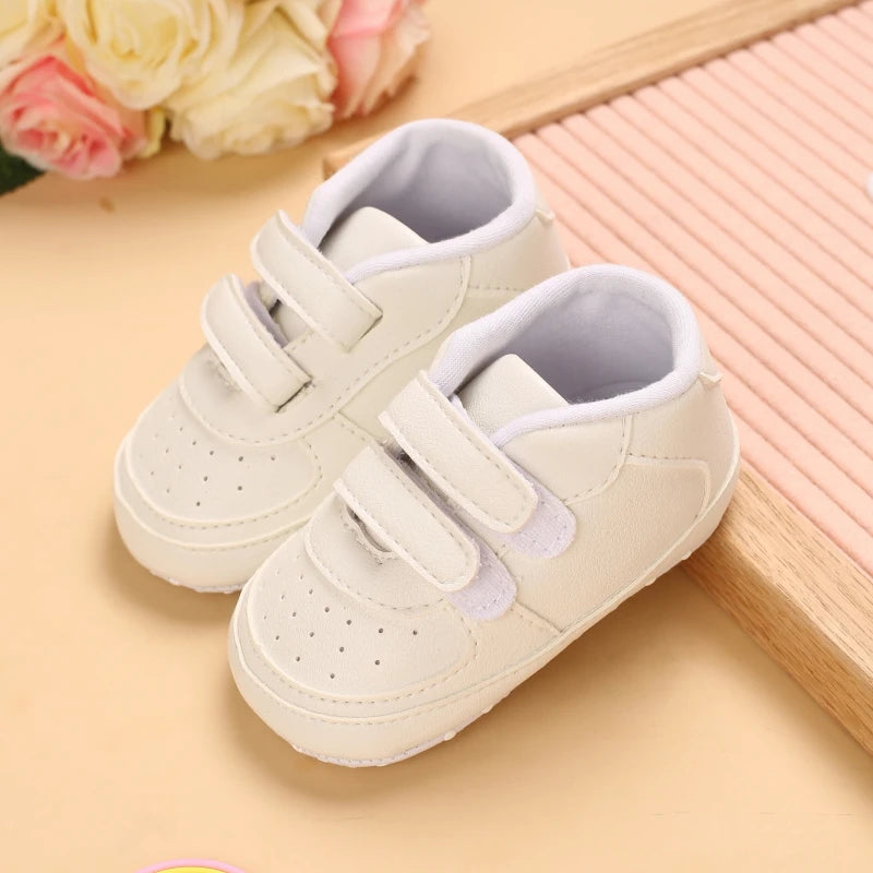 Infant Spring Shoe Newborn Infant Girls and Boys Recreational Baptism Non-Slip Walking Shoe White Soft-soled Sneaker Prewalker