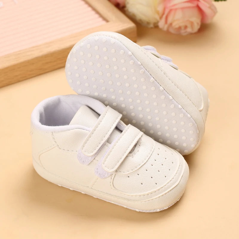 Infant Spring Shoe Newborn Infant Girls and Boys Recreational Baptism Non-Slip Walking Shoe White Soft-soled Sneaker Prewalker