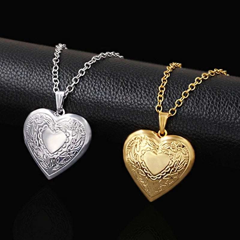 Heart Locket Pendants Necklaces For Women Gold Color Photo Frame Valentine Lovers Necklace 45/66cm Gift Jewelry