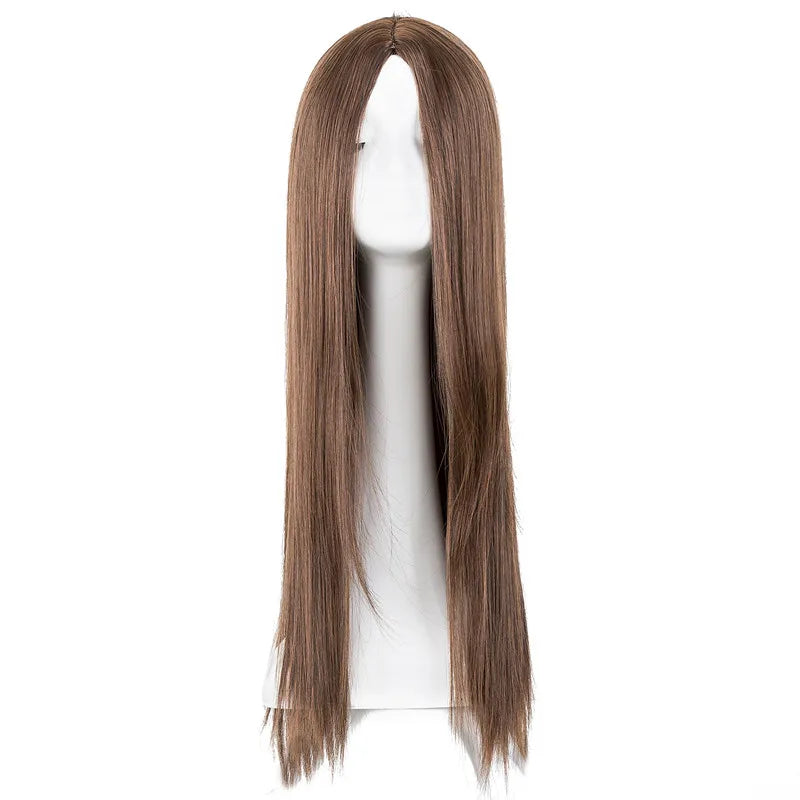 Black Wig Fei-Show Synthetic Heat Resistant Long Straight Middle Part Line Costume Cosplay Hair 26 Inches Salon Party Hairpieces