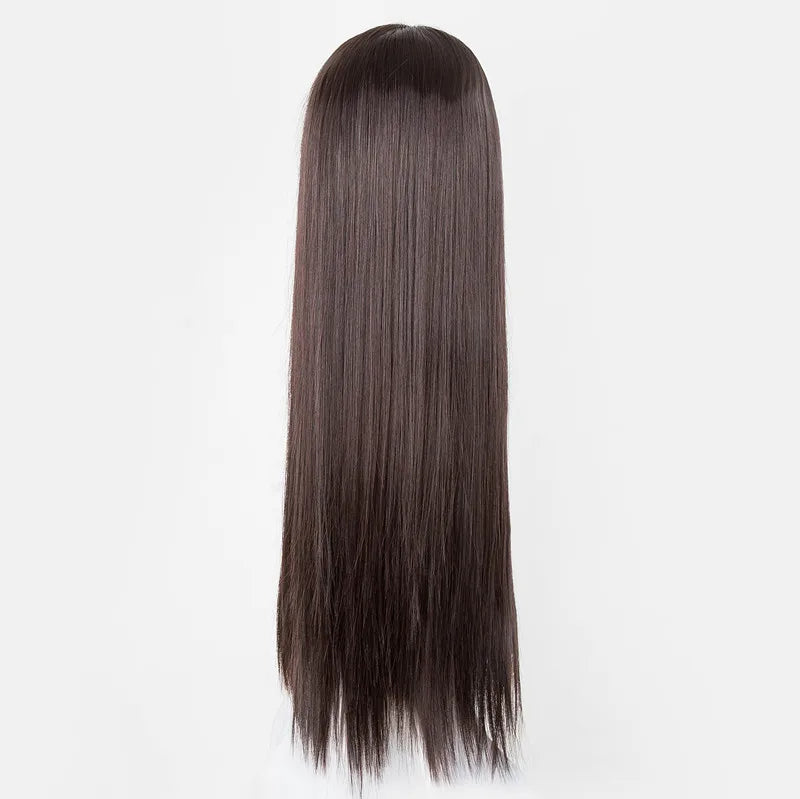 Black Wig Fei-Show Synthetic Heat Resistant Long Straight Middle Part Line Costume Cosplay Hair 26 Inches Salon Party Hairpieces