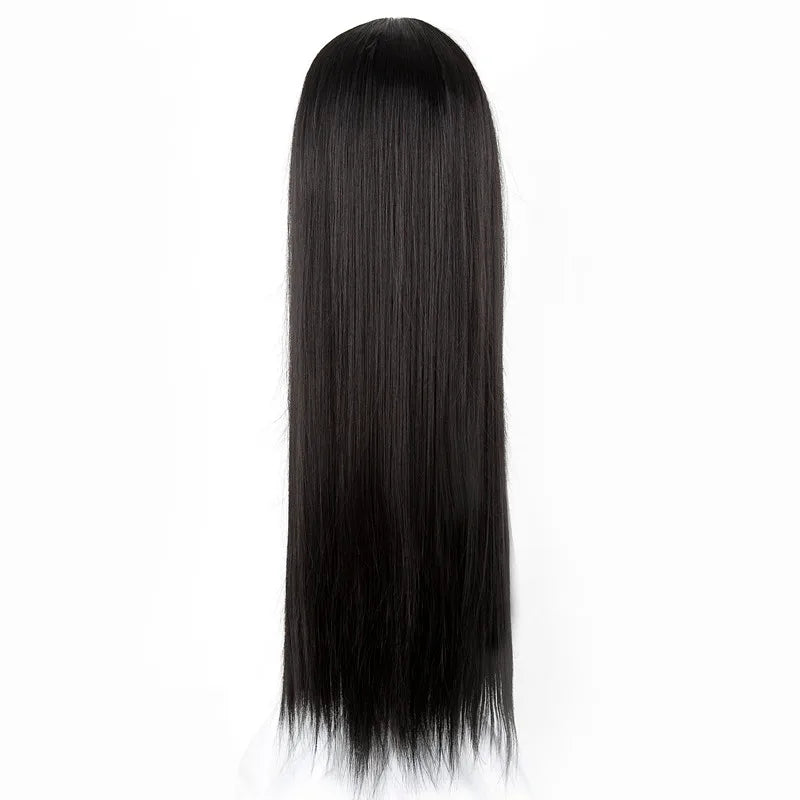 Black Wig Fei-Show Synthetic Heat Resistant Long Straight Middle Part Line Costume Cosplay Hair 26 Inches Salon Party Hairpieces