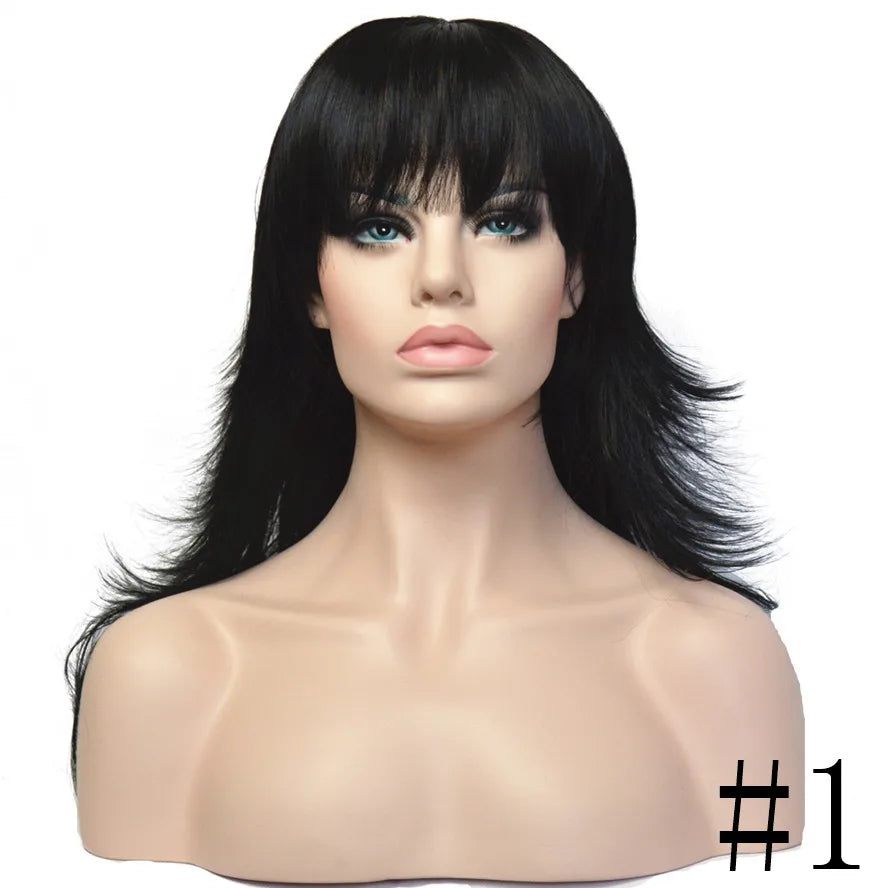 StrongBeauty Wig Natural Layered Long Straight Hair Synthetic Hair Brown/Black wigs for black women