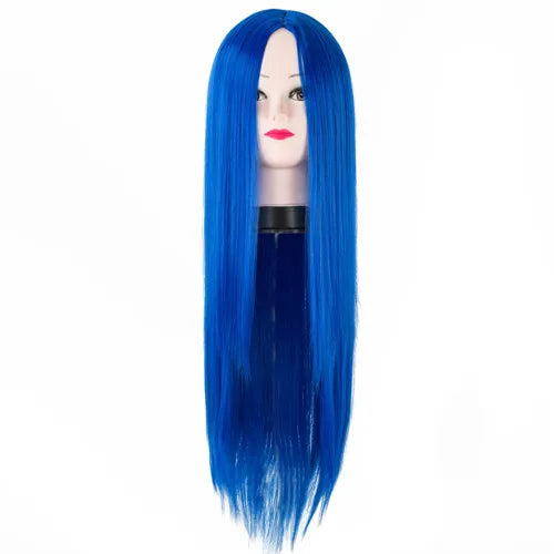 Black Wig Fei-Show Synthetic Heat Resistant Long Straight Middle Part Line Costume Cosplay Hair 26 Inches Salon Party Hairpieces