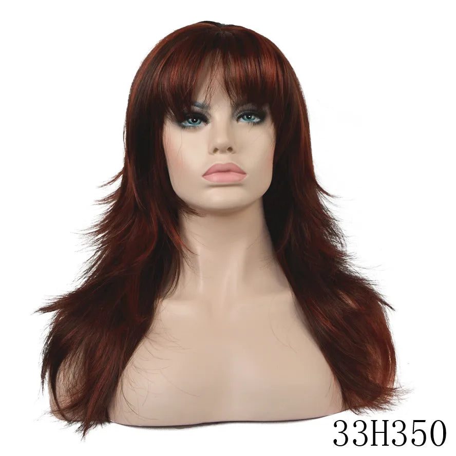 StrongBeauty Wig Natural Layered Long Straight Hair Synthetic Hair Brown/Black wigs for black women