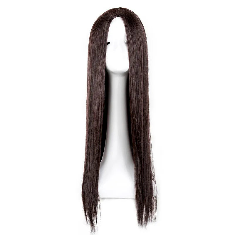 Black Wig Fei-Show Synthetic Heat Resistant Long Straight Middle Part Line Costume Cosplay Hair 26 Inches Salon Party Hairpieces