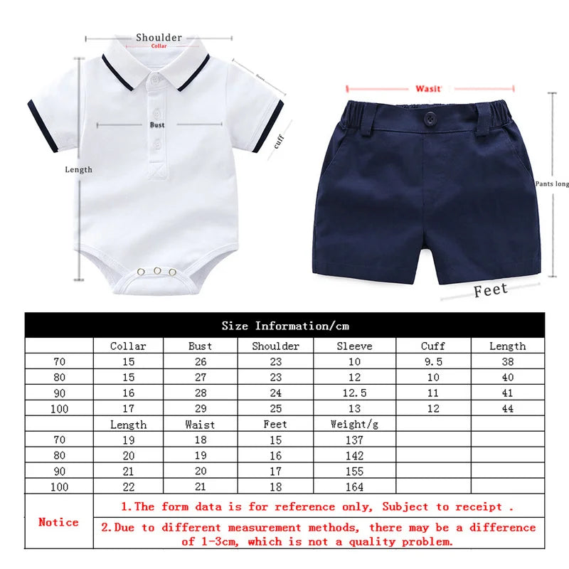 Top and Top Summer Fashion Newborn Boys Formal Clothing Set Cotton Romper Top+ Shorts Baby Gentleman Suit Kids Boys Clothes Sets