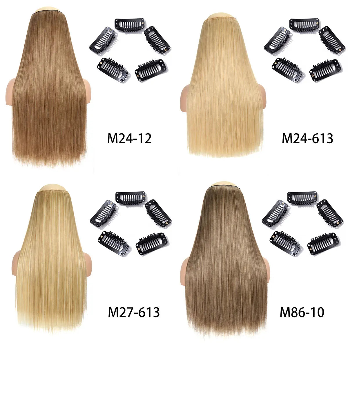 Synthetic Long Straight Clip In One Piece Hair Extension 5 Clips False Blonde Hair Brown Black Heat Resistant Fake Hair