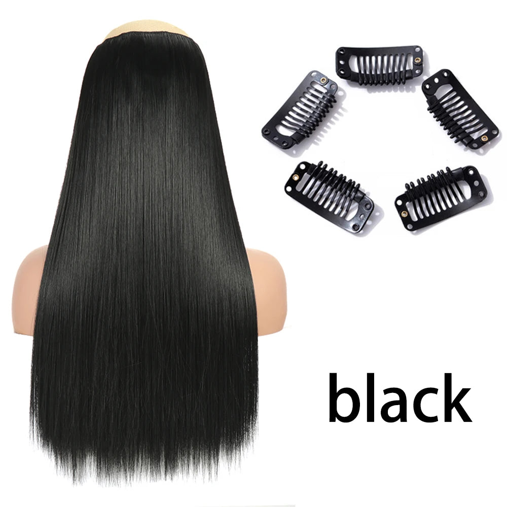 Synthetic Long Straight Clip In One Piece Hair Extension 5 Clips False Blonde Hair Brown Black Heat Resistant Fake Hair