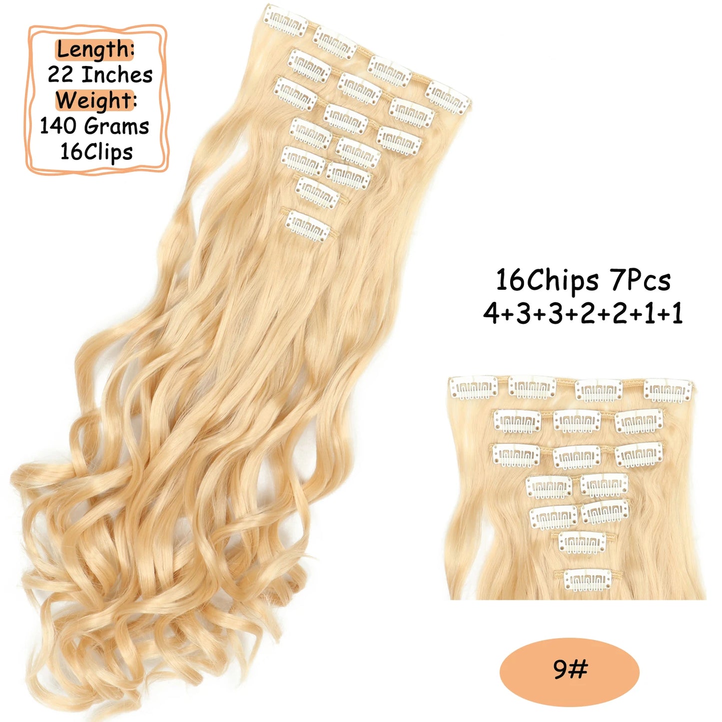 NICESY 16Clips Synthetic 24Inch Long Curly Hair Hairpiece Heat Resistant Hair Extension Clips In Ombre Black Brown Blond Women